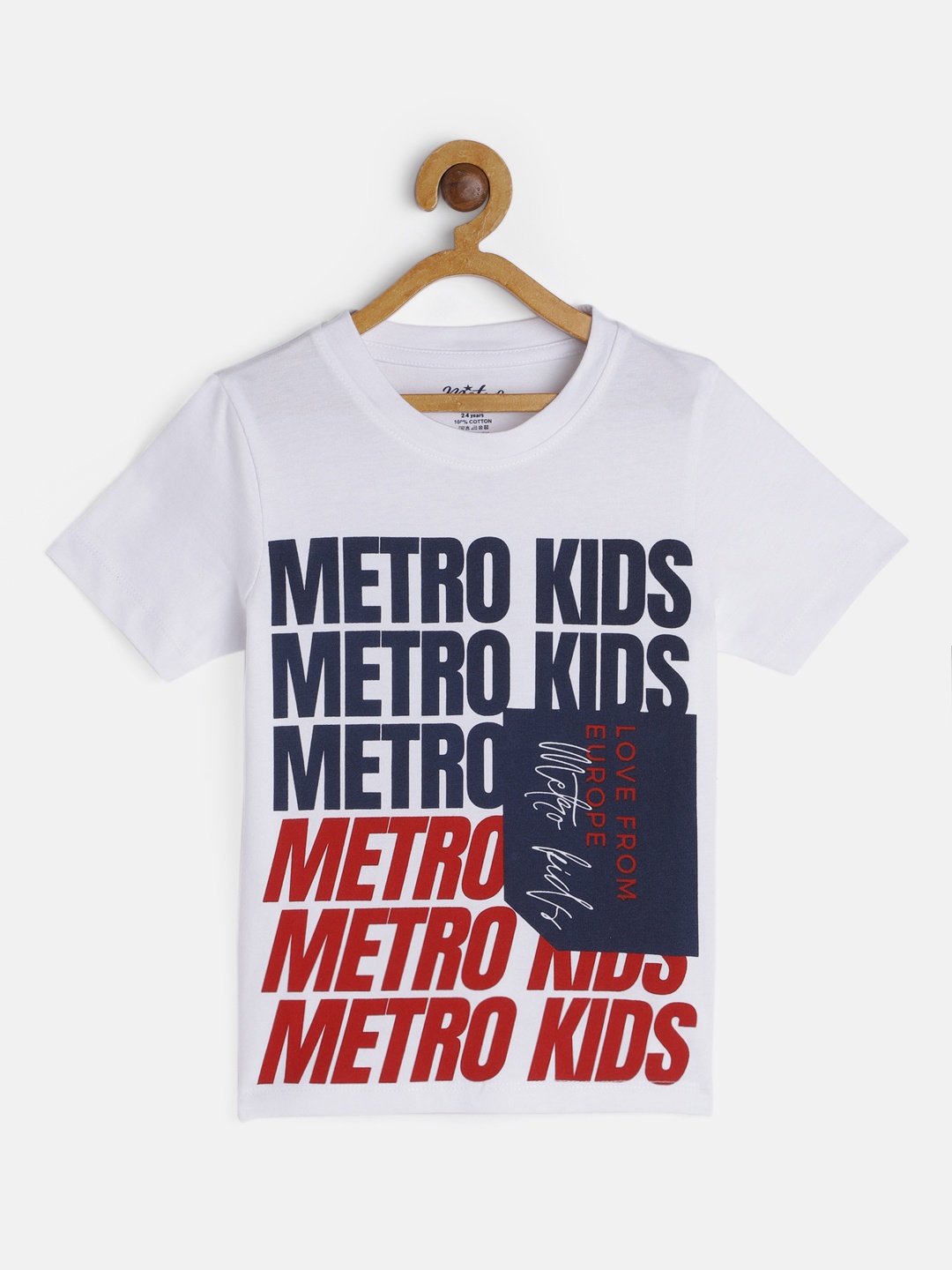 

METRO KIDS COMPANY Boys White & Navy Blue Typography Printed T-shirt