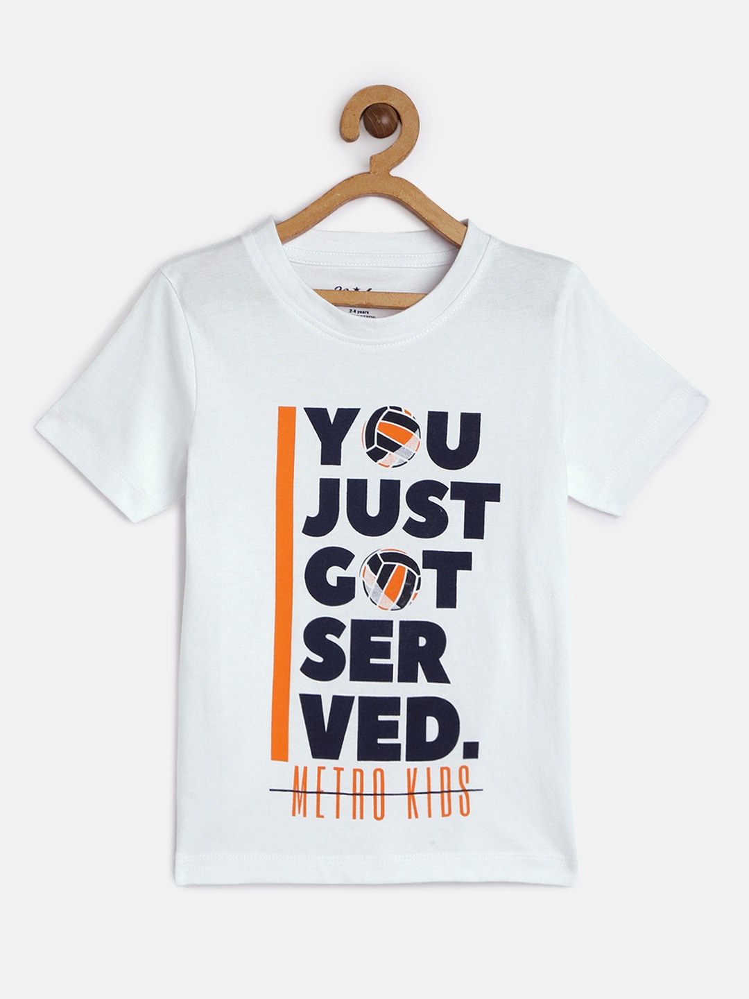 

METRO KIDS COMPANY Boys White & Navy Blue Typography Printed T-shirt