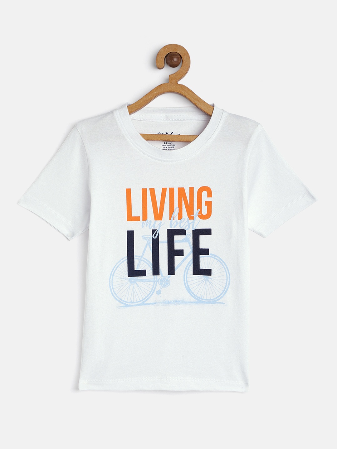 

METRO KIDS COMPANY Boys White & Orange Typography Printed T-shirt