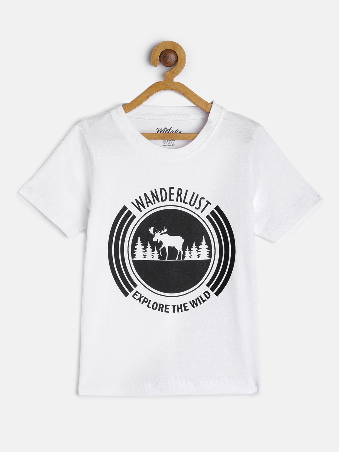 

METRO KIDS COMPANY Boys White & Black Graphic Printed T-shirt