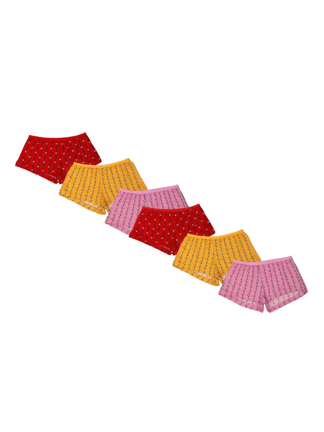 

Red Rose Girls Pack Of 6 Pink & Yellow Printed Basic Briefs