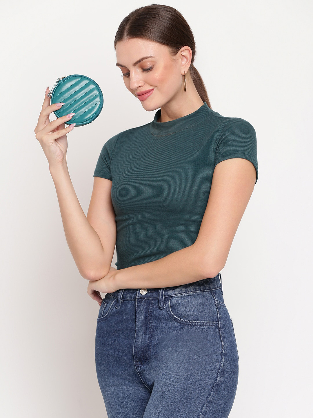 

KLEIO Women Quilted Round Coin Pouch, Sea green