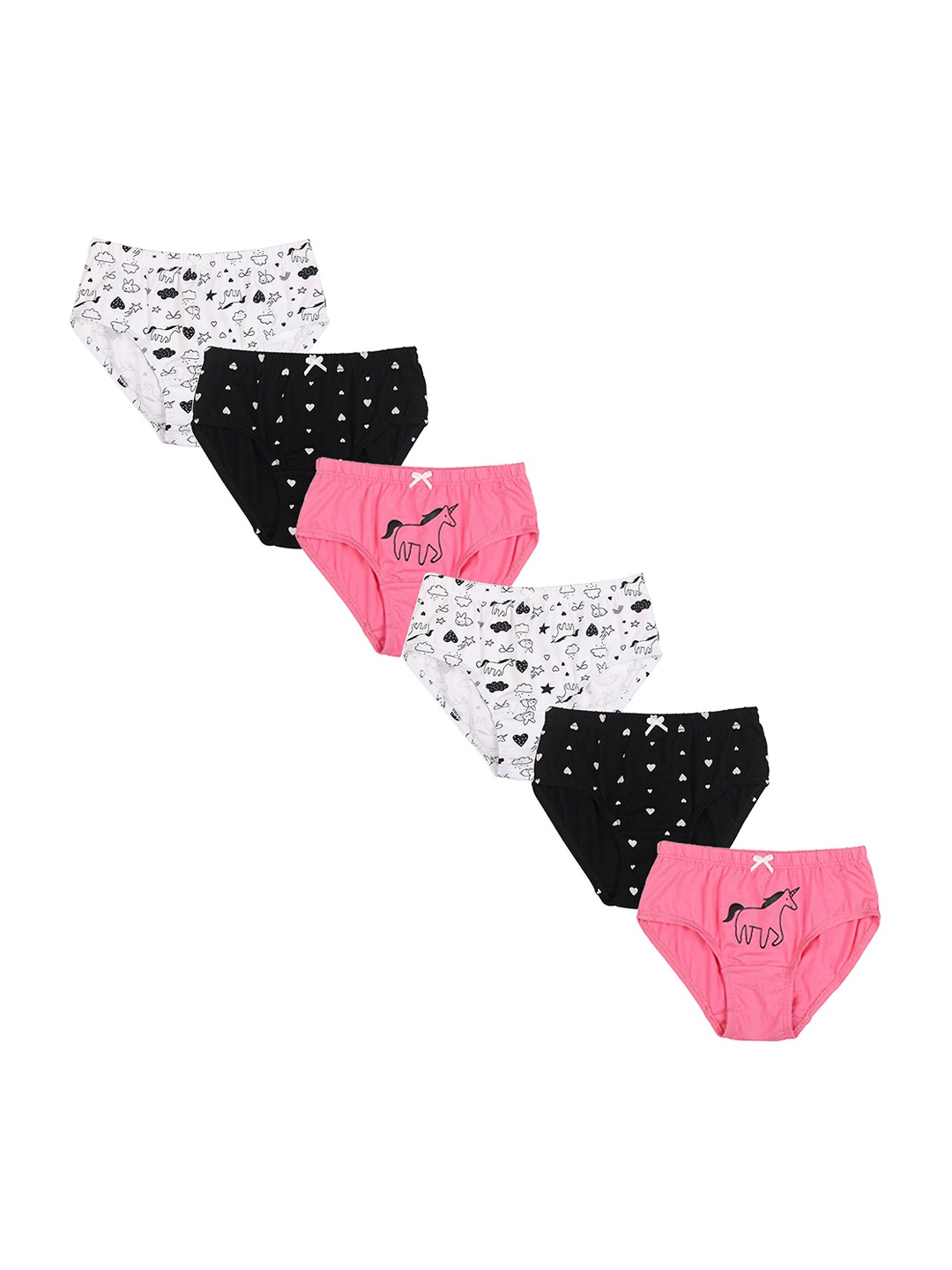 

Red Rose Girls Pack Of 6 Printed Cotton Basic Briefs, Pink