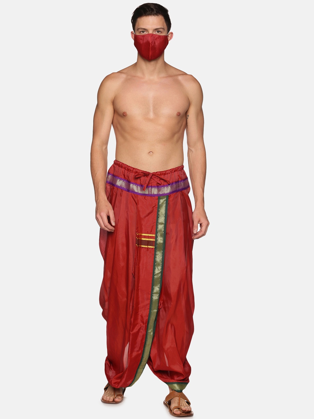 

Sethukrishna Men Maroon Solid Dhoti Pants With Matching Mask