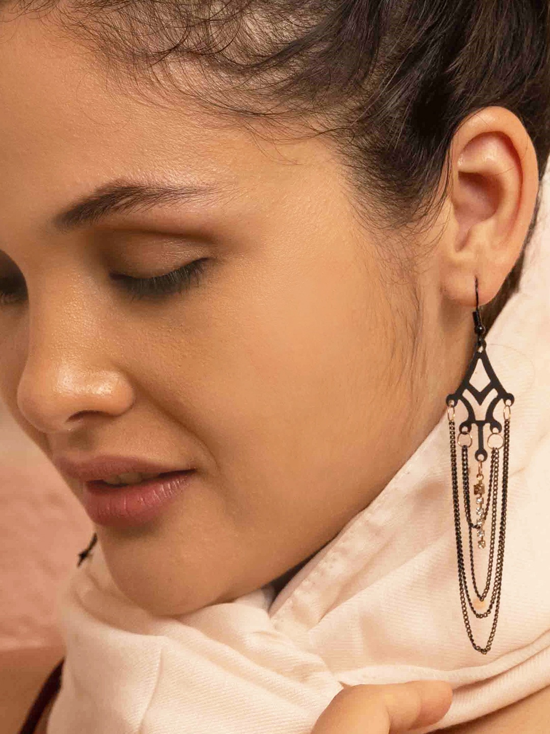 

Ayesha Black contempory Chandelier Long Drop Hook Earrings