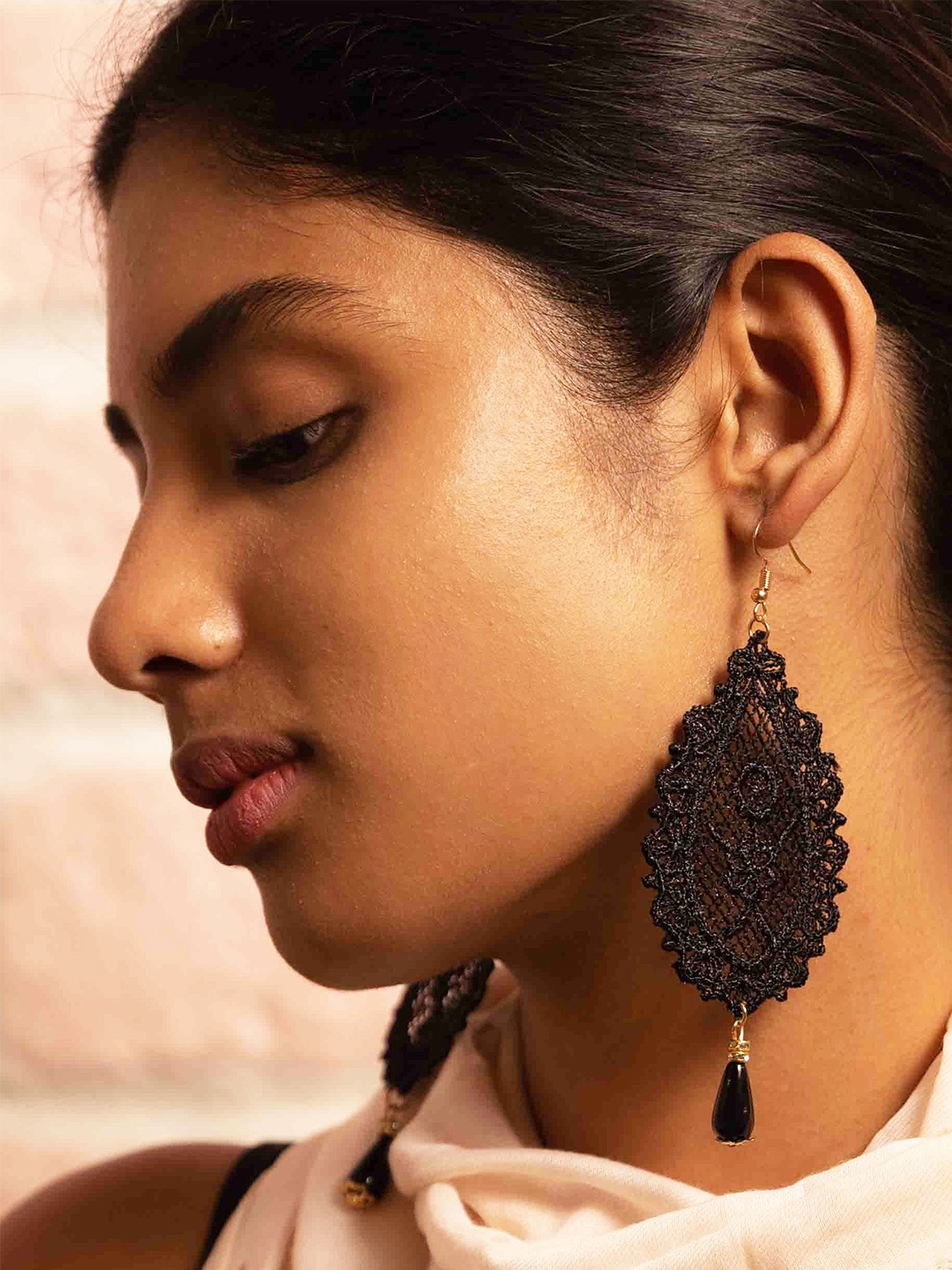 Ayesha Black Contemporary Oversized Beaded Teardrop Earrings