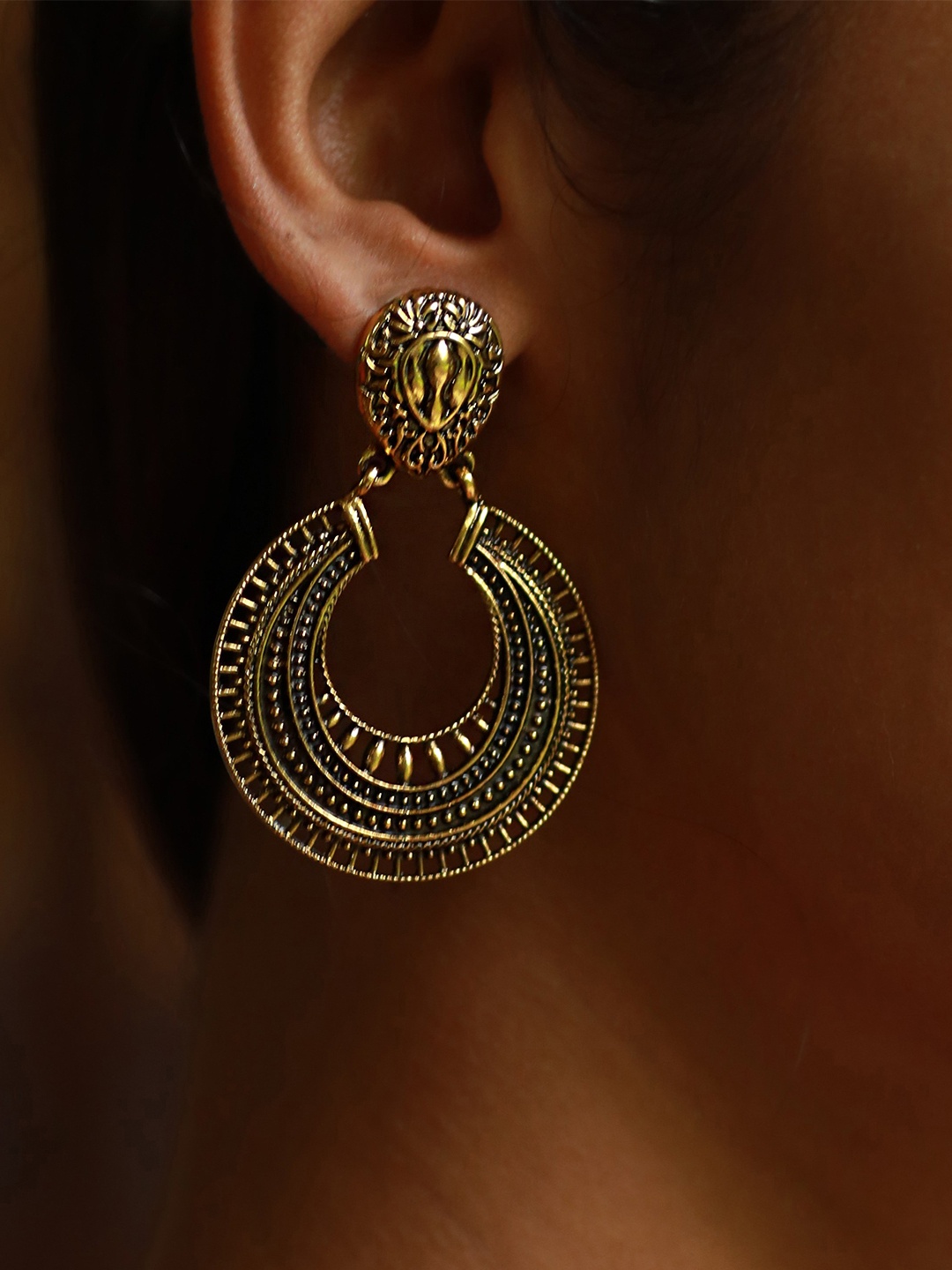 

Ayesha Gold-Toned Ethnic Oxidized Circular Drop Earrings