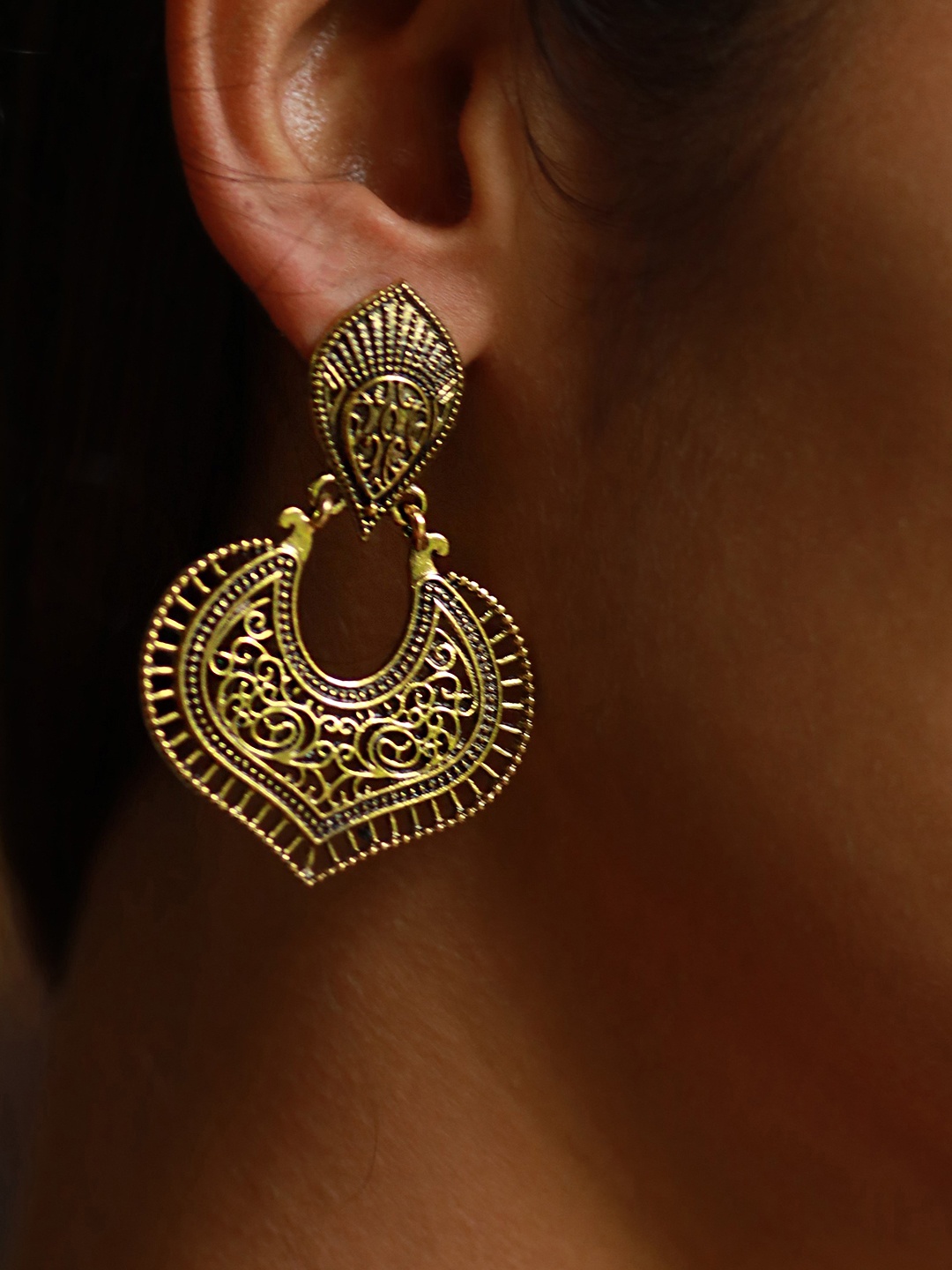 

Ayesha Gold-Toned Ethnic Oxidized Drop Earrings