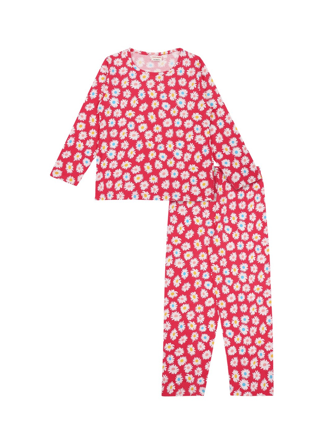 

RAINE AND JAINE Girls Red & White Printed Night suit