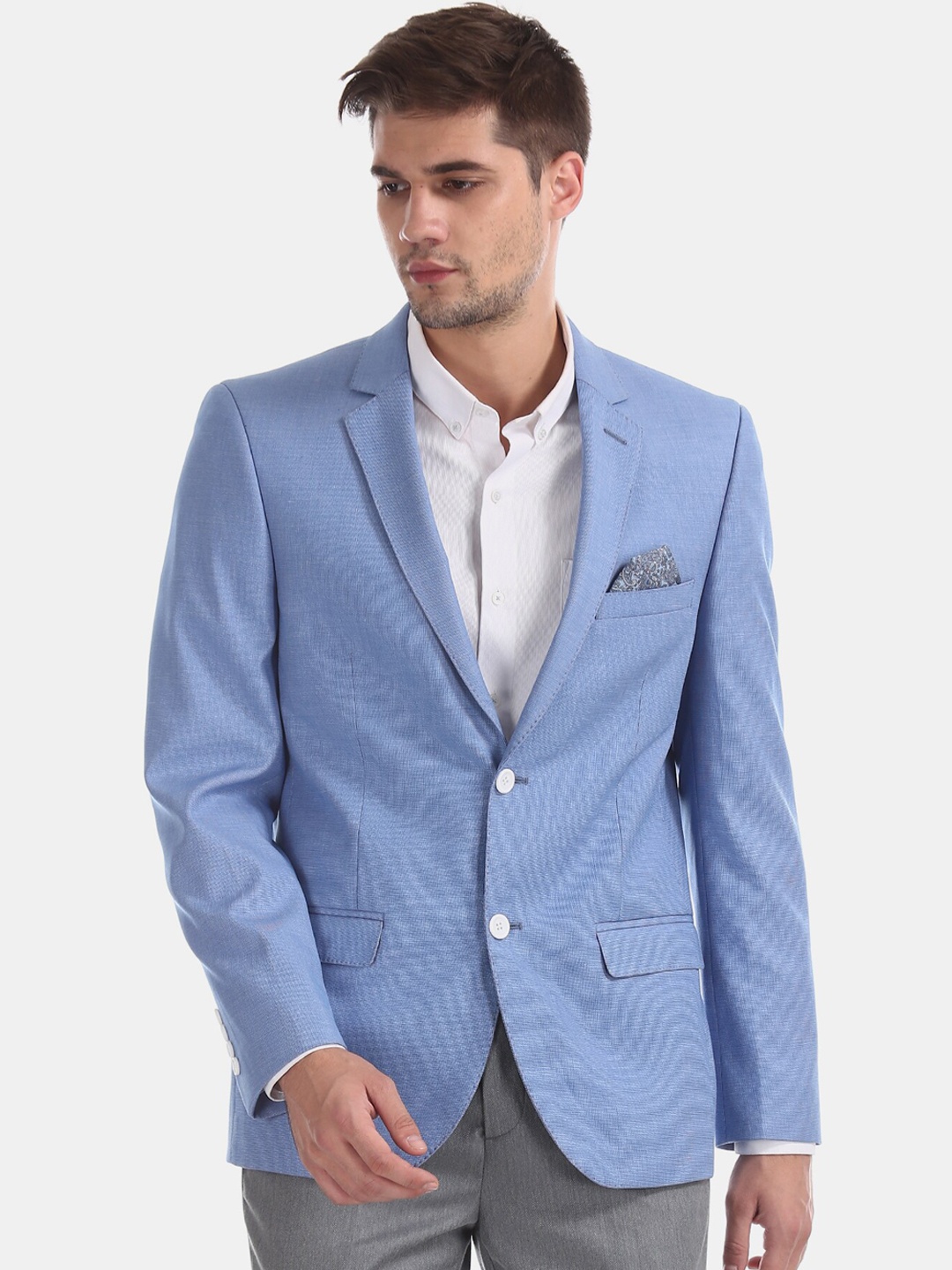 

AD By Arvind Men Blue Solid Single-Breasted Formal Blazer