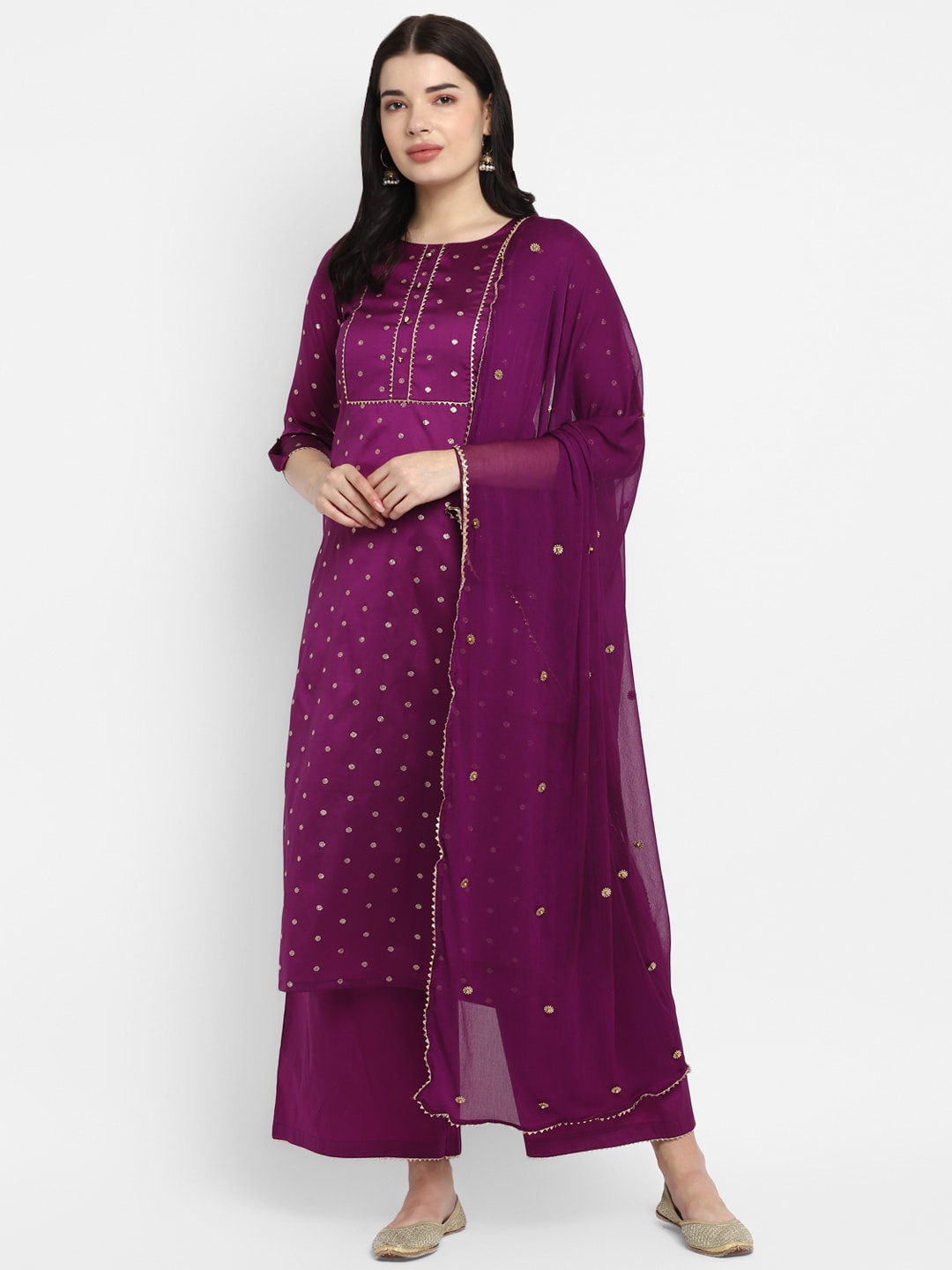 

VAABA Women Purple Ethnic Motifs Gotta Patti Kurta with Palazzos & With Dupatta