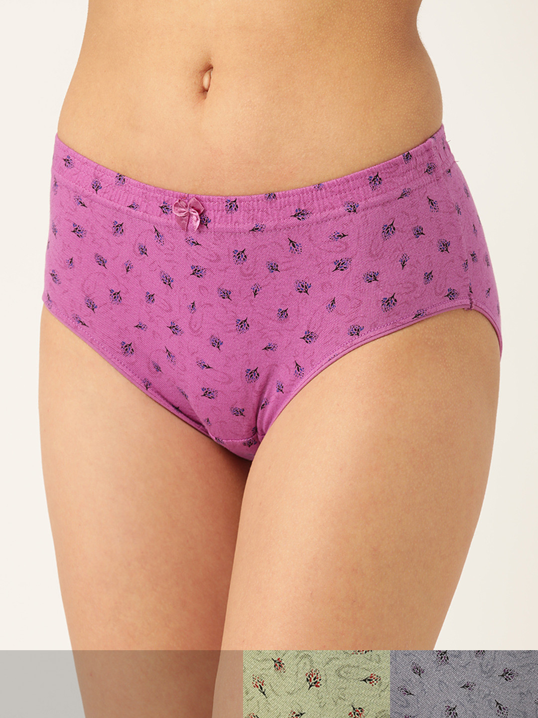 

Lady Lyka Women Pack of 3 Cotton Ditsy Print Hipster Briefs TRESSURES-11, Purple