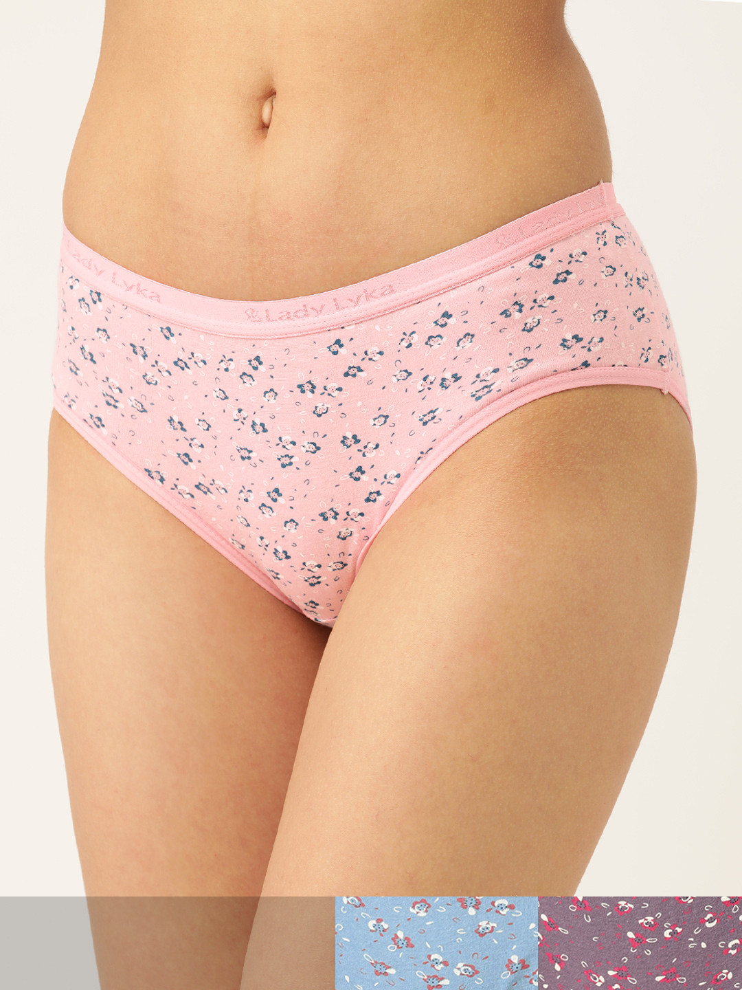 

Lady Lyka Women Pack of 3 Cotton Ditsy Floral Print Hipster Briefs MAGNUM-7, Blue