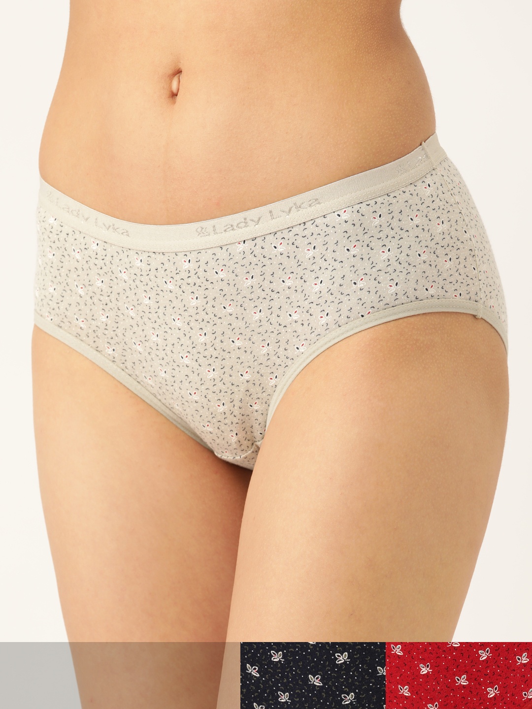 

Lady Lyka Women Pack of 3 Cotton Ditsy Print Hipster Briefs MAGNUM-6, Grey