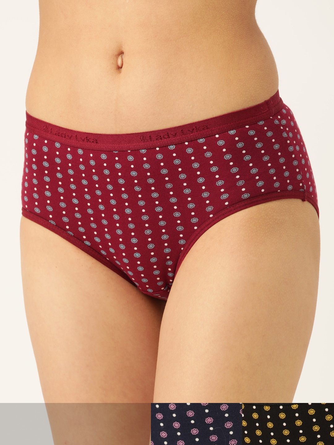 

Lady Lyka Pack of 3 Cotton Ditsy Print Hipster Briefs ENCOURAGE-12, Maroon
