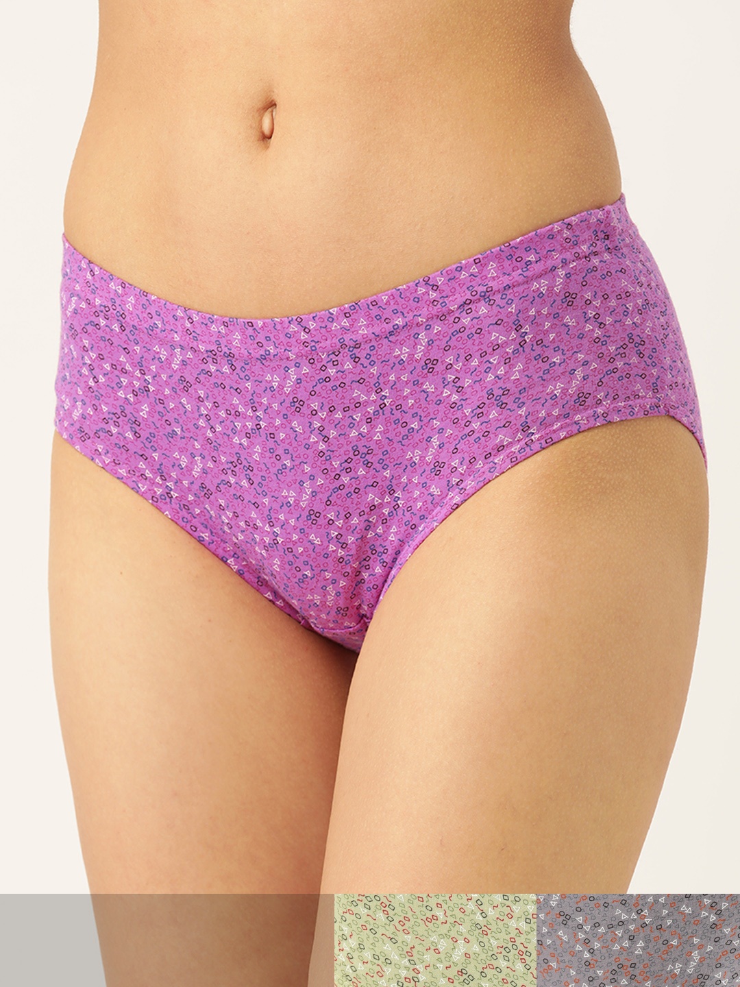 

Lady Lyka Women Pack of 3 Geometric Print Cotton Hipster Briefs, Purple