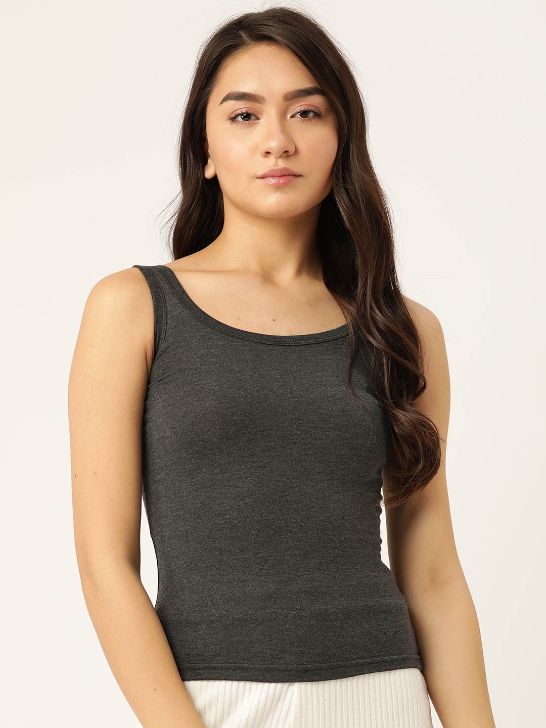 

Lady Lyka Women Charcoal Grey Solid Cotton Camisole