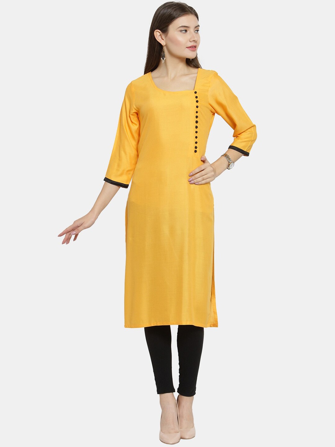 

Enchanted Drapes Women Cotton Yellow & Black Straight Kurta