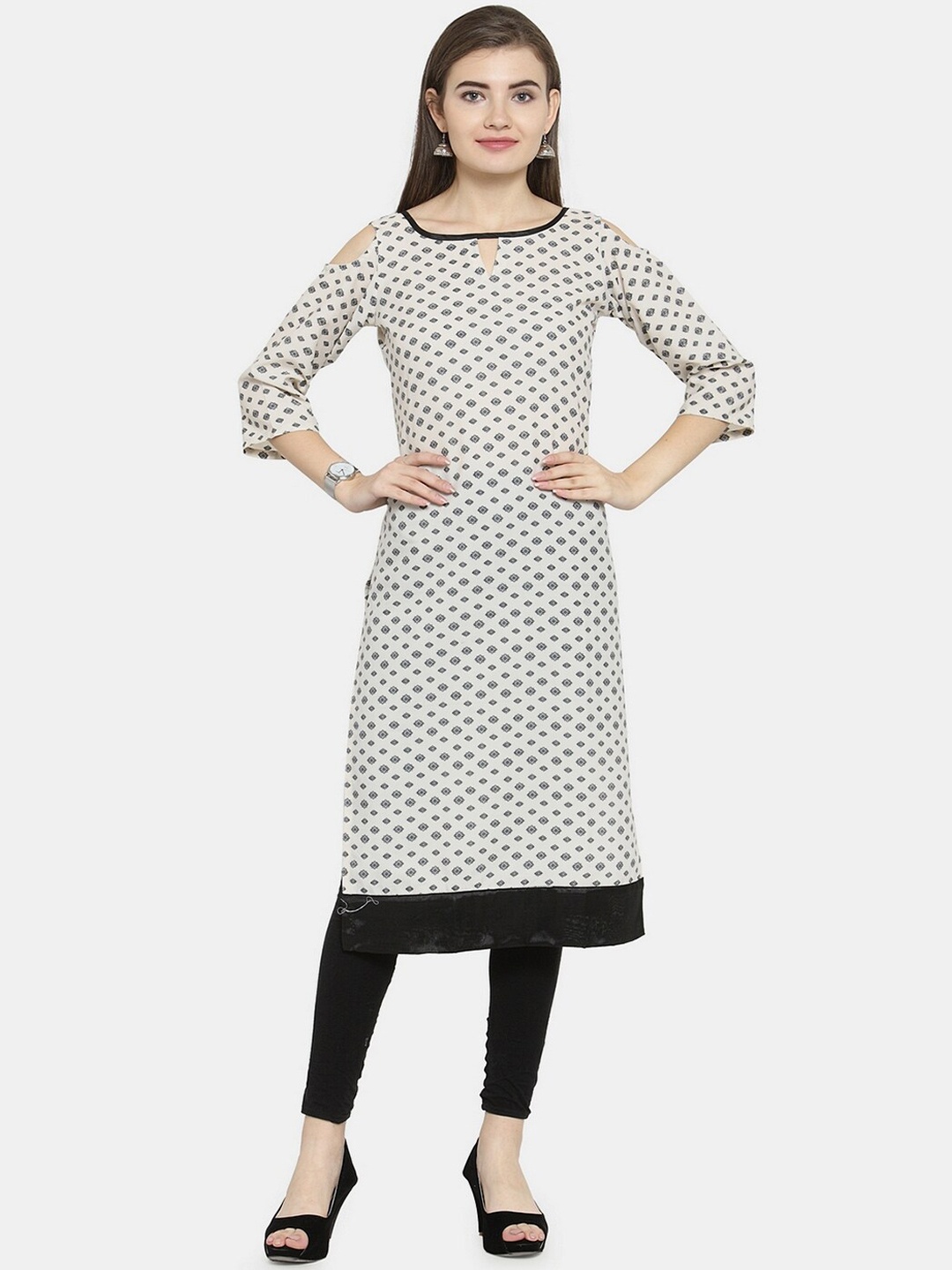 

Enchanted Drapes Women White & Black Geometric Printed Kurta