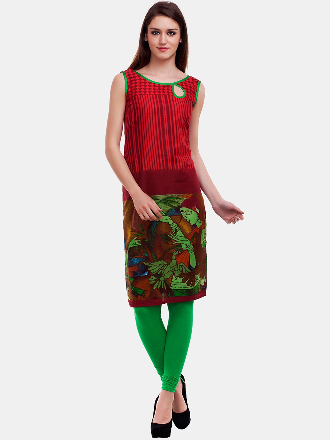 

Enchanted Drapes Women Red & Green Floral Printed Kurta