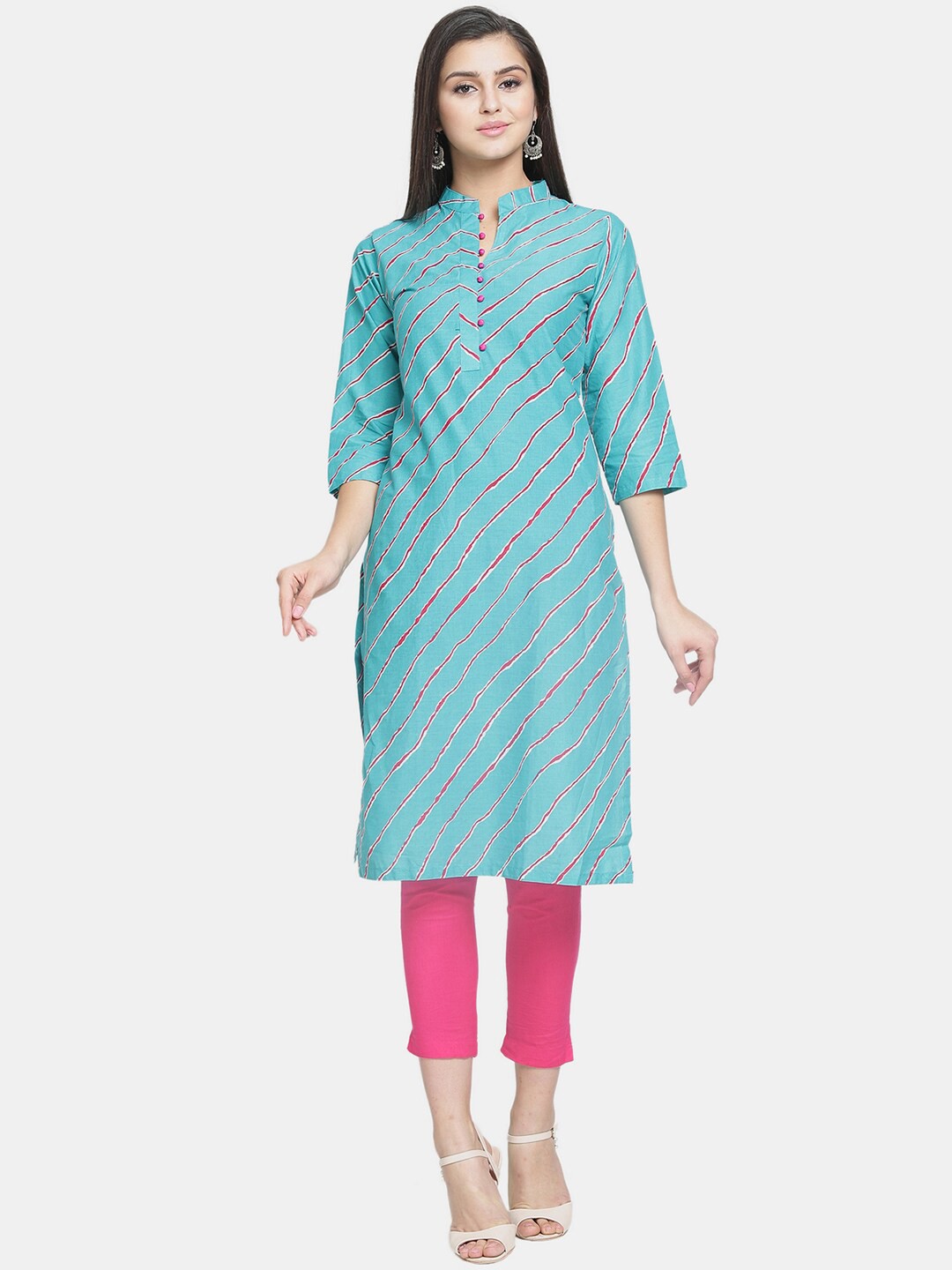 

Enchanted Drapes Women Blue & Pink Leheriya Dyed Straight Ciotton Kurta