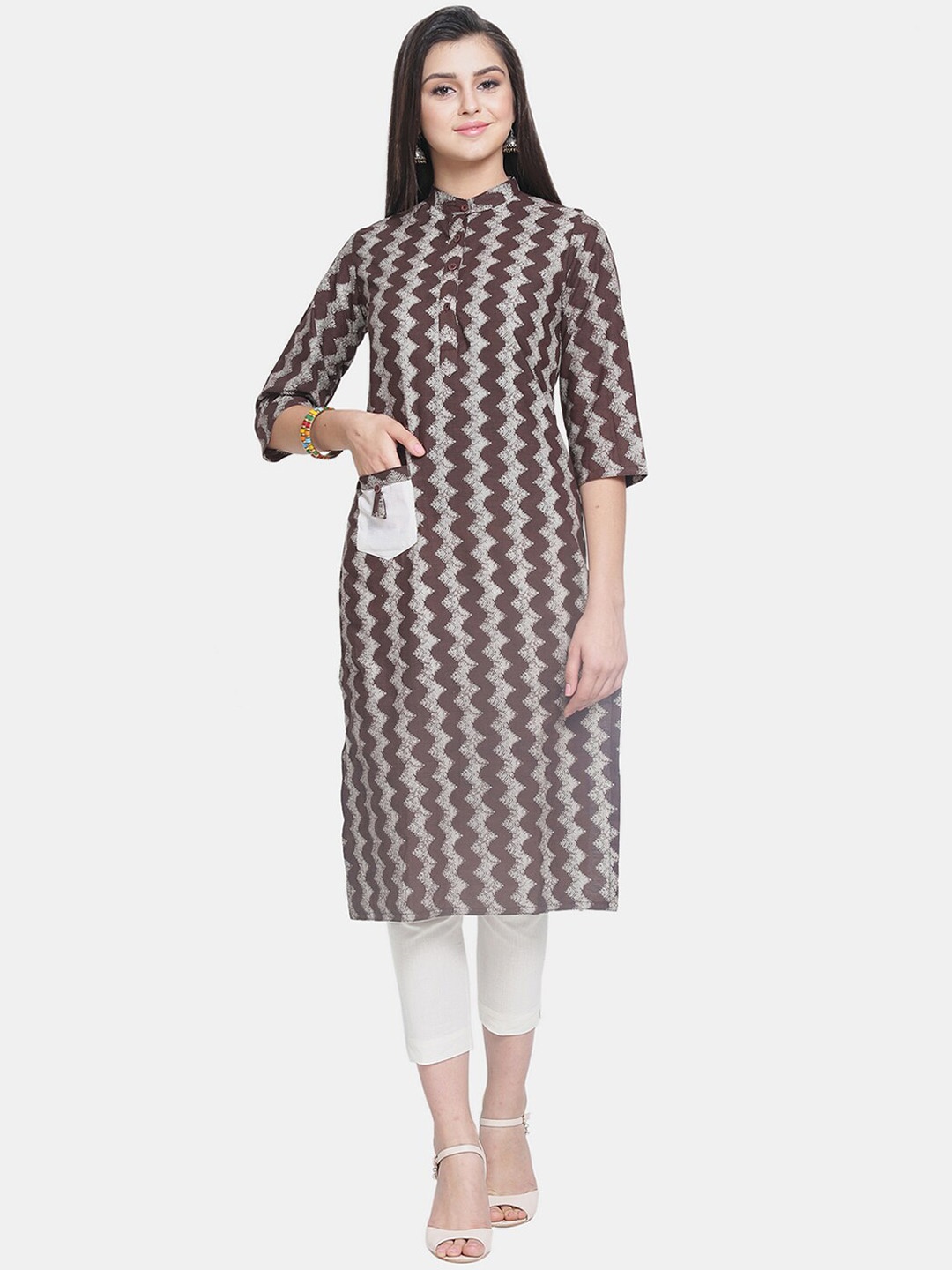 

Enchanted Drapes Women Brown Chevron Printed Kurta
