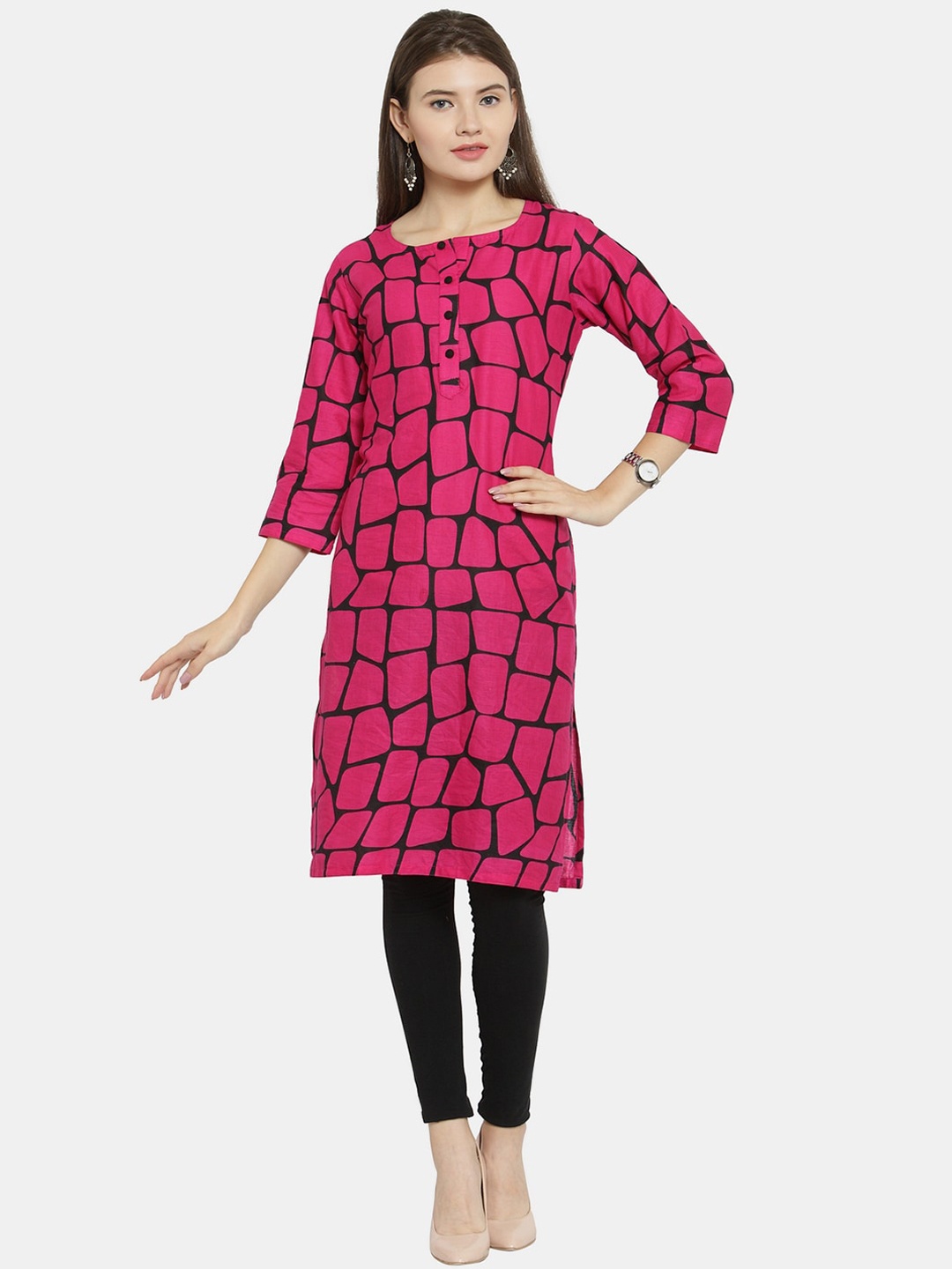 

Enchanted Drapes Women Pink Printed Cotton Kurta