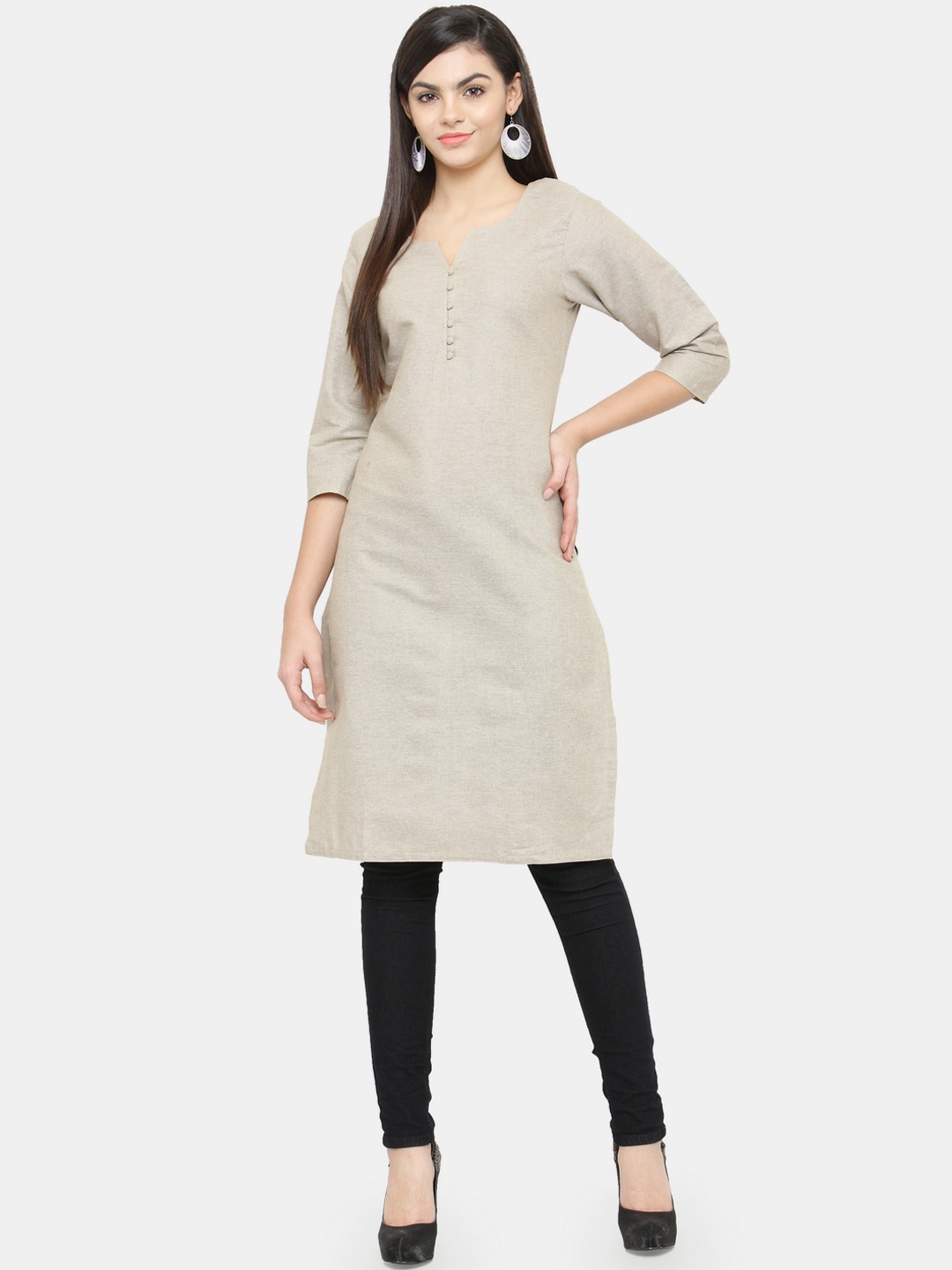 

Enchanted Drapes Women Grey Solid Straight Cotton Kurta