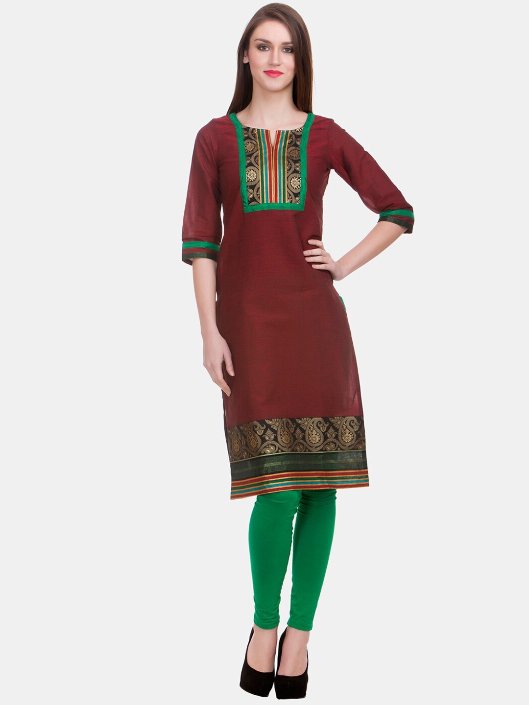

Enchanted Drapes Women Maroon Ethnic Motifs Yoke Design Cotton Kurta