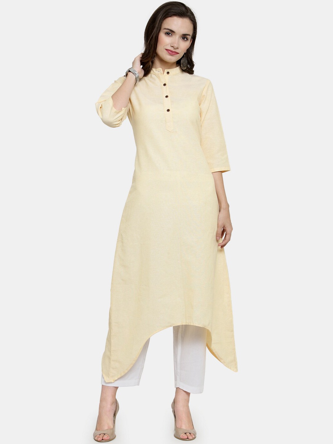 

Enchanted Drapes Women Yellow Asymmetric Kurta
