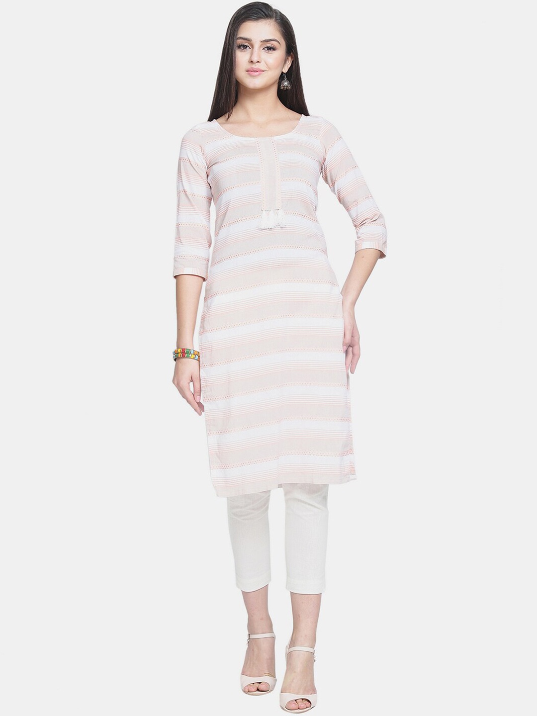

Enchanted Drapes Women Multicoloured Striped Cotton Kurta, Multi