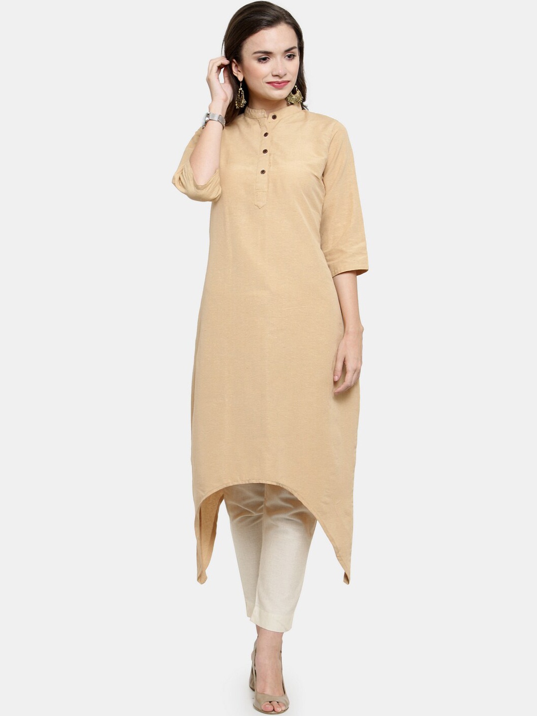 

Enchanted Drapes Women Beige Asymmetric Cotton Kurta