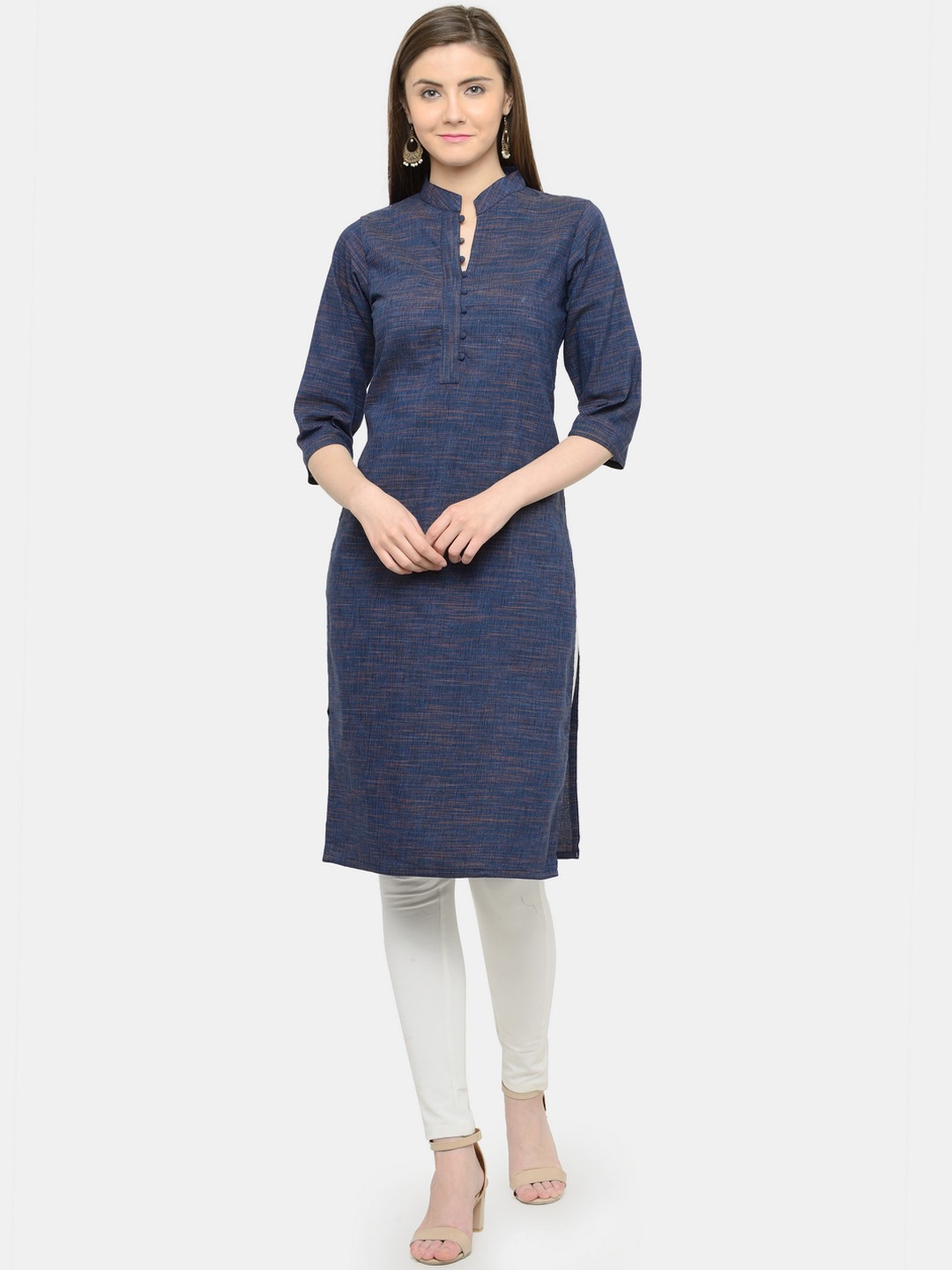 

Enchanted Drapes Women Navy Blue Pure Cotton Straight Kurta