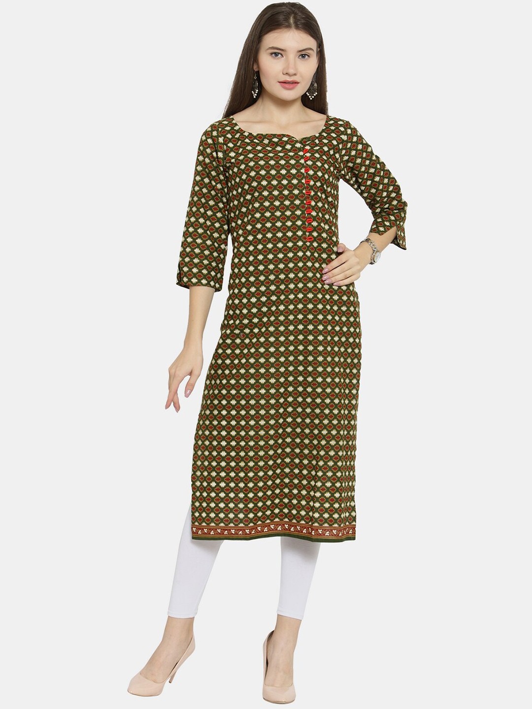 

Enchanted Drapes Women Green Geometric Printed Cotton Kurta
