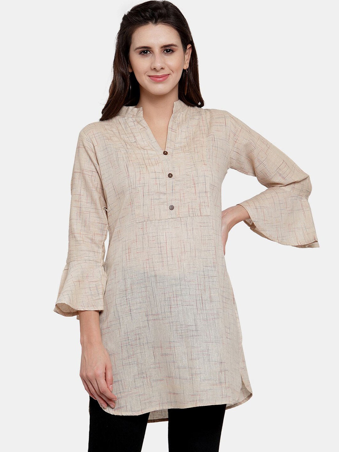 

Enchanted Drapes Women Beige & Red Printed Straight Cotton Kurti