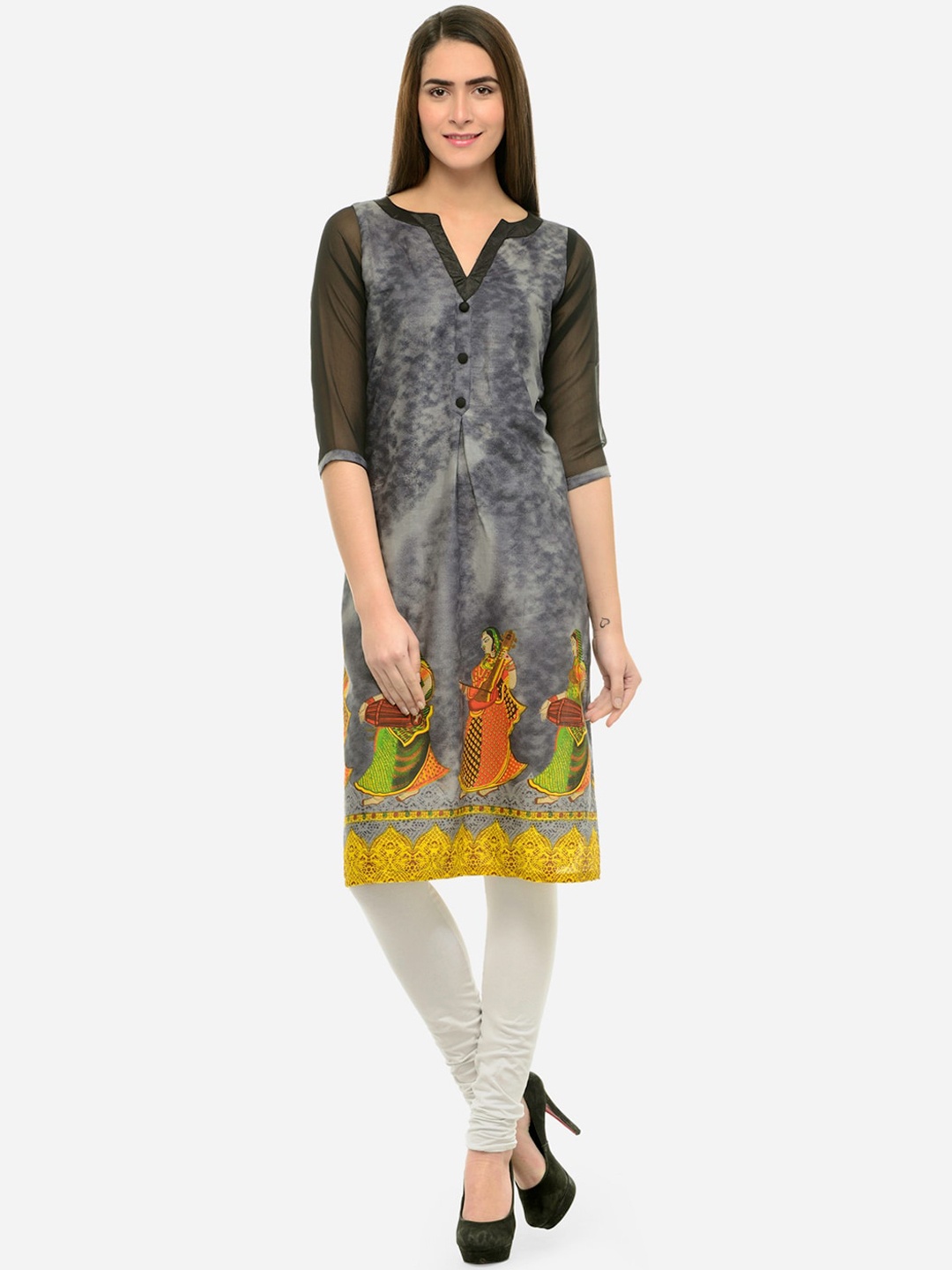 

Enchanted Drapes Women Grey & Orange Ethnic Motifs Printed Kurta