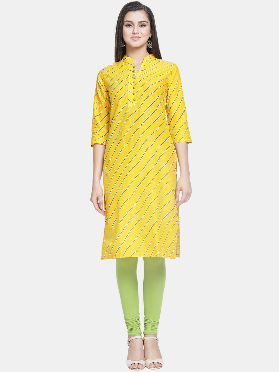 

Enchanted Drapes Women Yellow Leheriya Printed Kurta