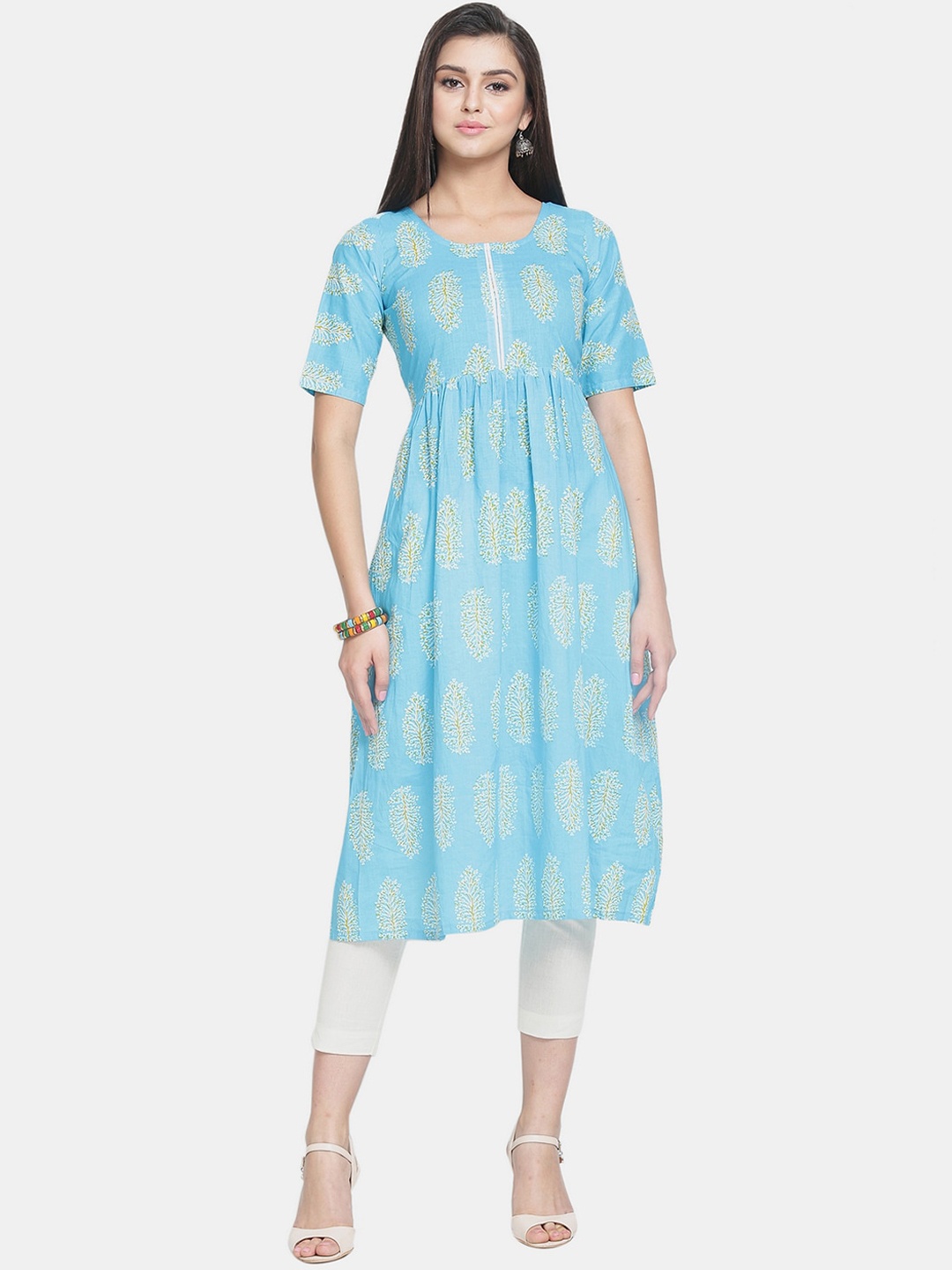 

Enchanted Drapes Women Blue Ethnic Motifs Printed Cotton Kurta