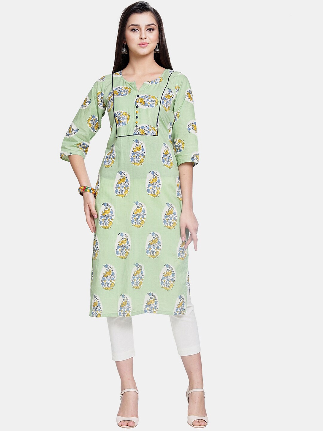 

Enchanted Drapes Women Green Ethnic Motifs Printed Cotton Kurta