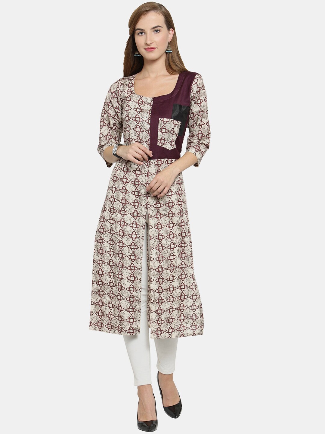 

Enchanted Drapes Women Beige & Burgundy Geometric Printed Kurta