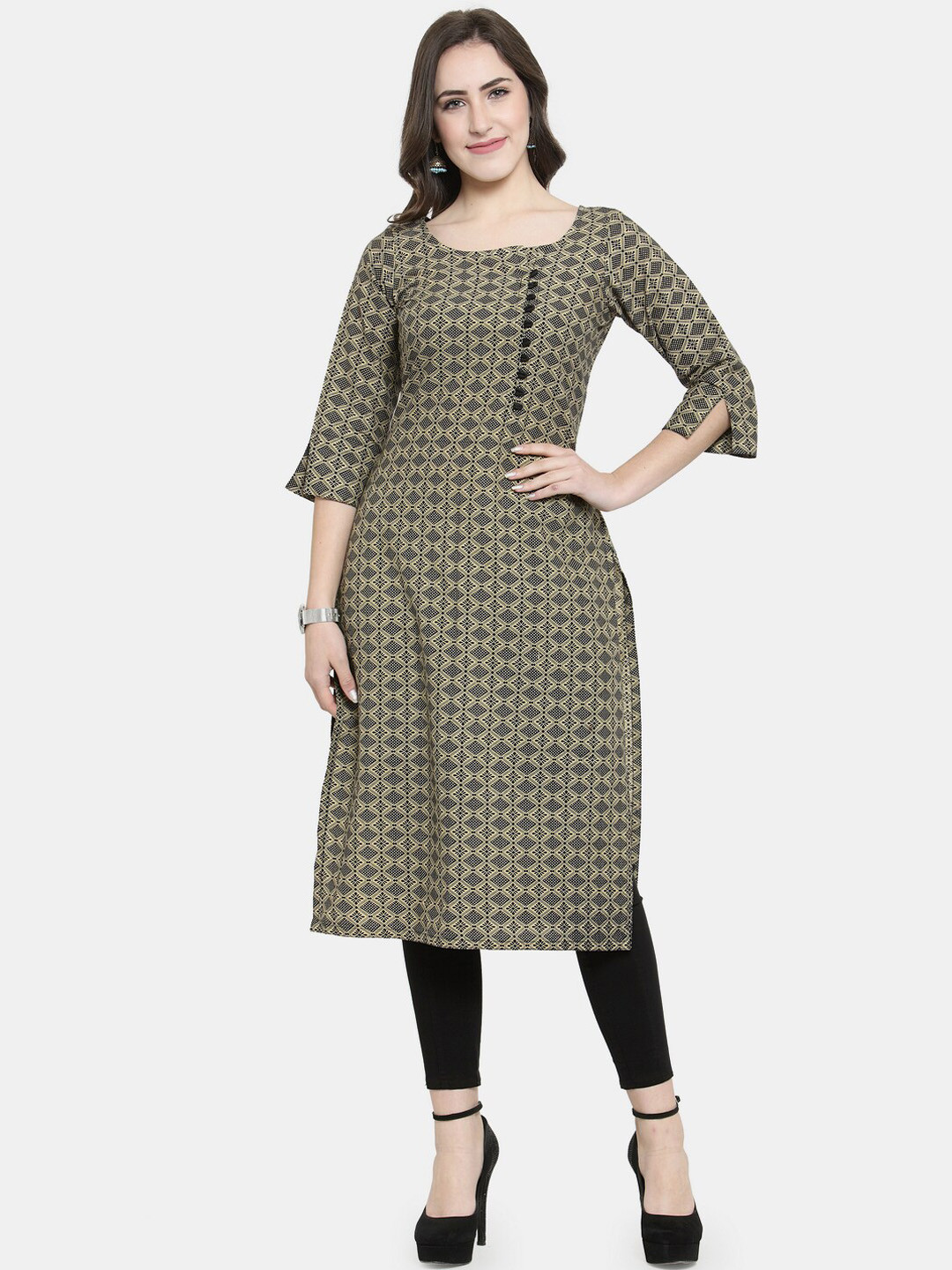 

Enchanted Drapes Women Brown & Black Geometric Printed Kurta