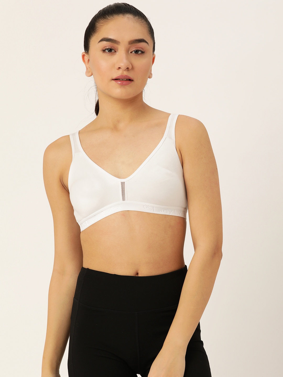 

Lady Lyka White Solid Cotton Workout Bra-Full Coverage Non-Wired Non Padded