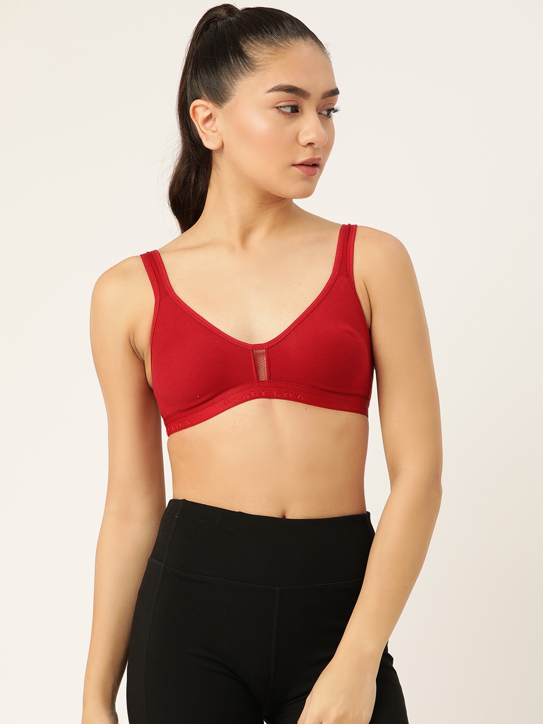 

Lady Lyka Maroon Solid Workout Bra - Non-Padded
