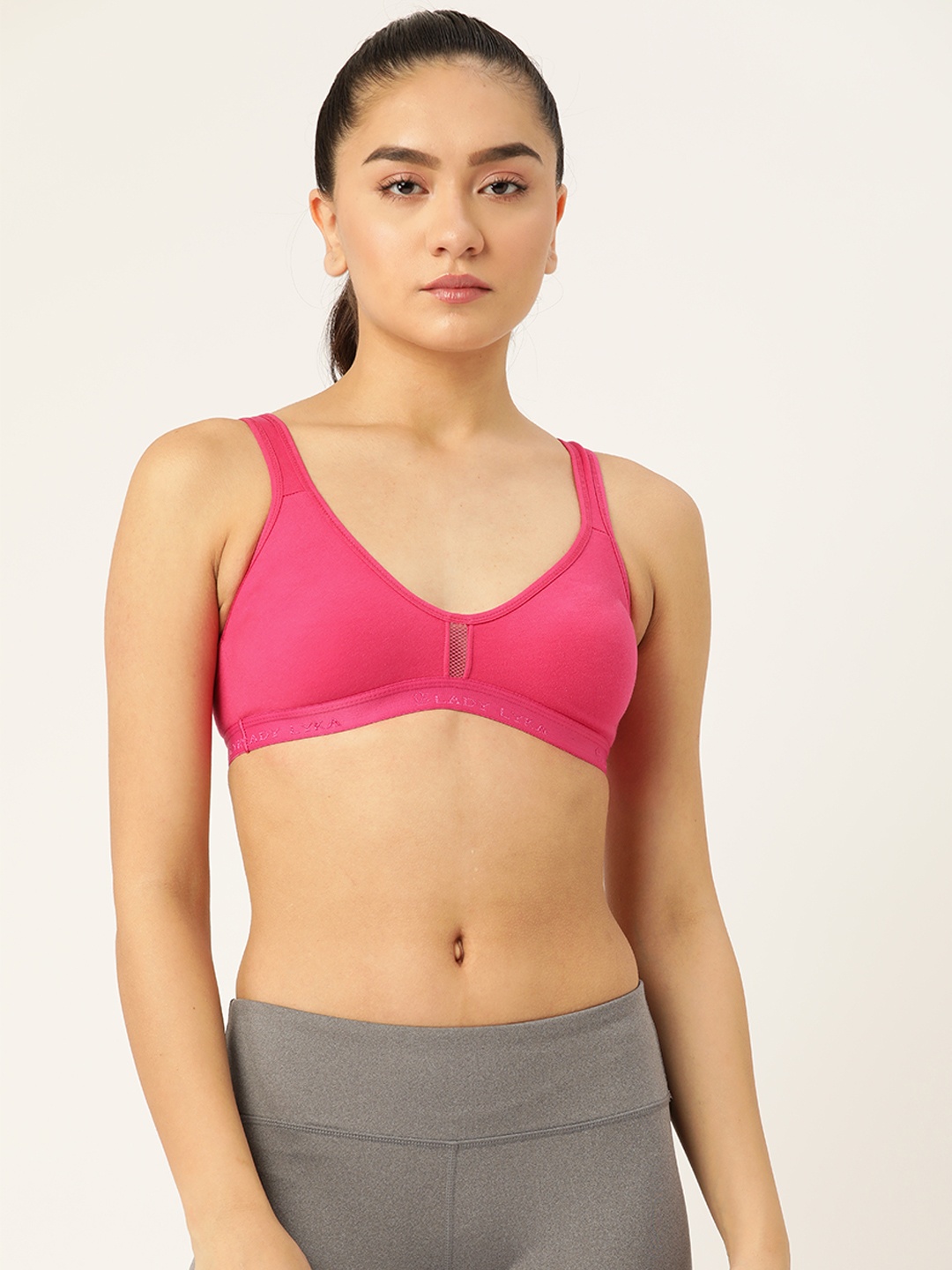 

Lady Lyka Pink Solid Cotton Workout Bra-Full Coverage Non-Wired Non Padded
