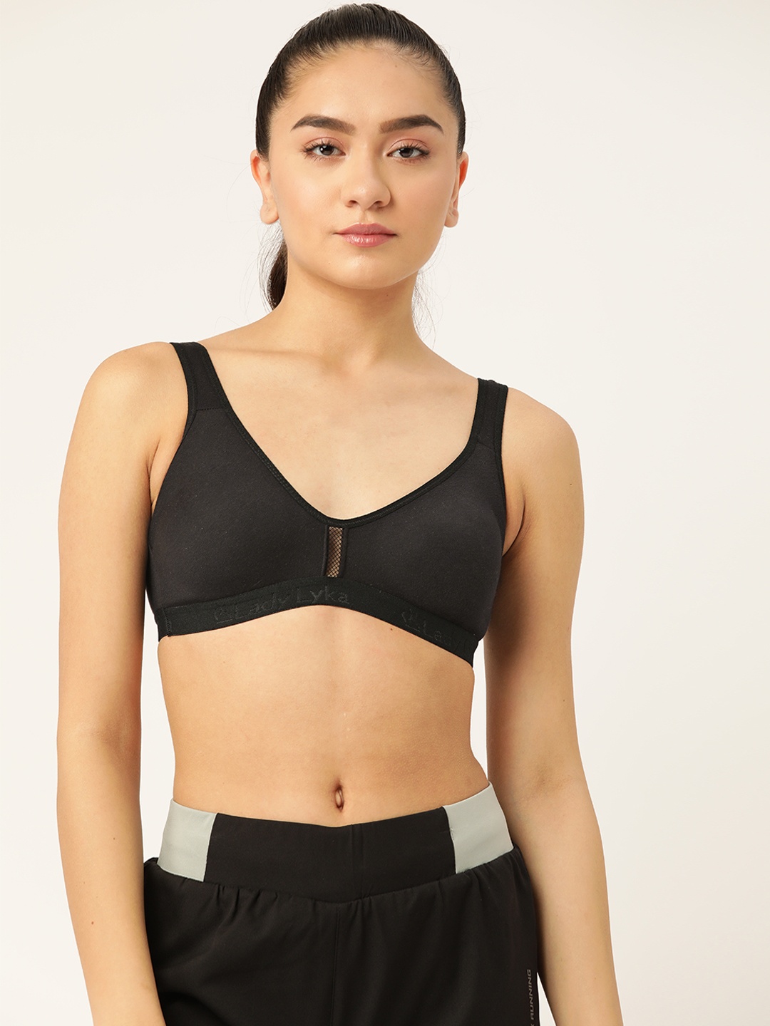

Lady Lyka Black Solid Cotton Workout Bra-Full Coverage Non-Wired Non Padded