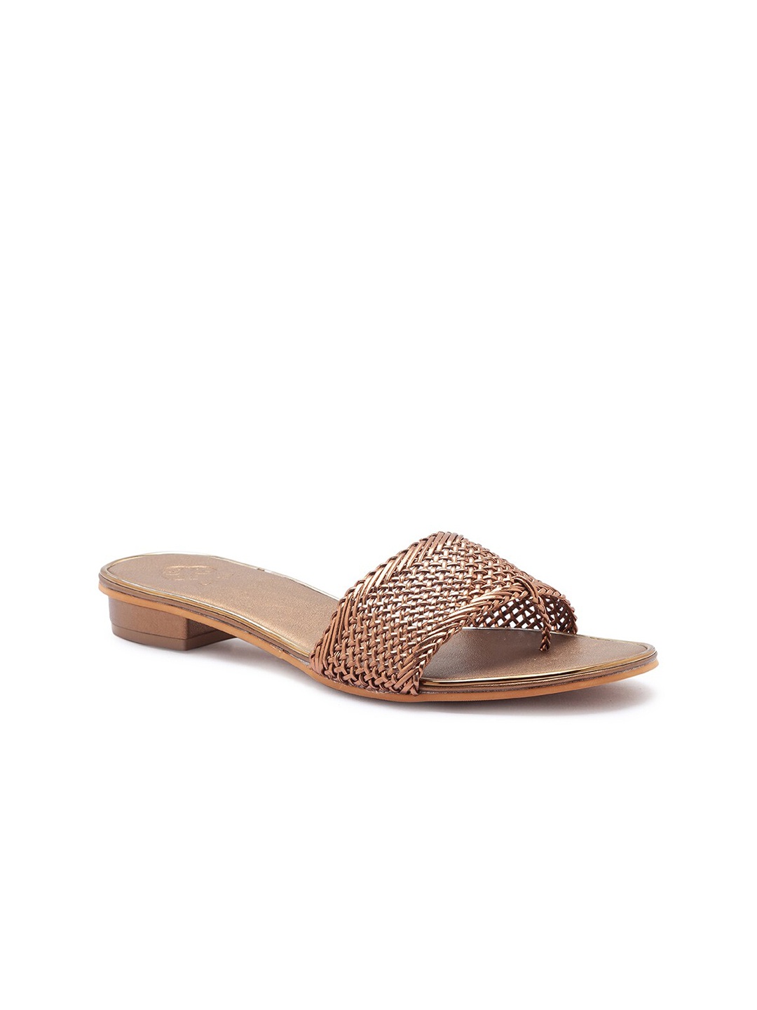

CERIZ Women Gold-Toned Textured Open Toe Flats