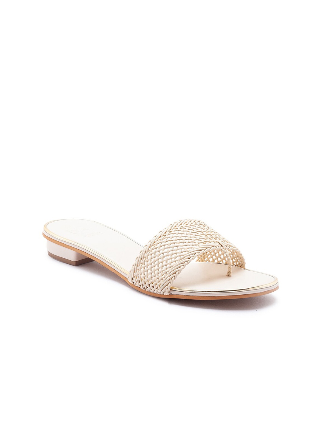 

CERIZ Women Cream-Coloured Open Toe Flats