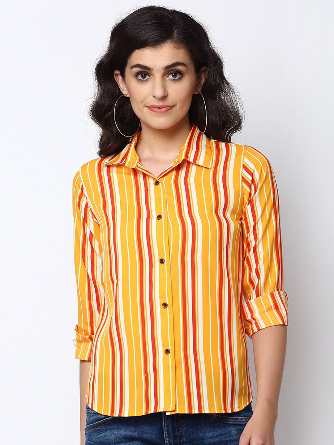 

Enchanted Drapes Women Yellow & Red Striped Casual Shirt