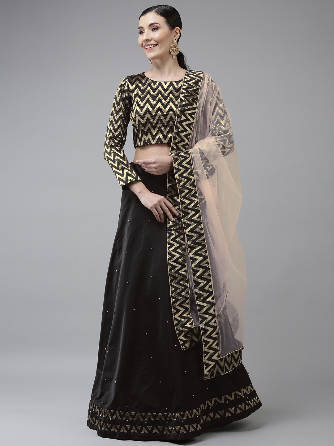 

DIVASTRI Black Woven Design Semi-Stitched Lehenga & Unstitched Blouse With Dupatta