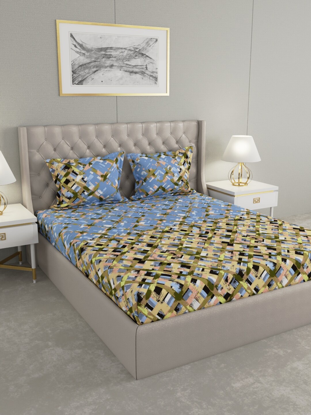

Raymond Home Blue & Green 120 TC Queen Bedsheet with 2 Pillow Covers